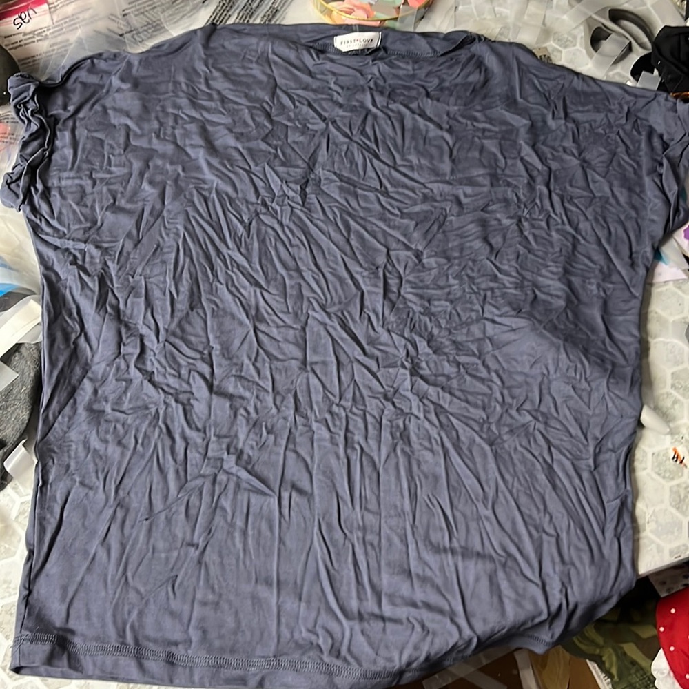 First Love Small Short Sleeve Gray Blouse Cowl Neck